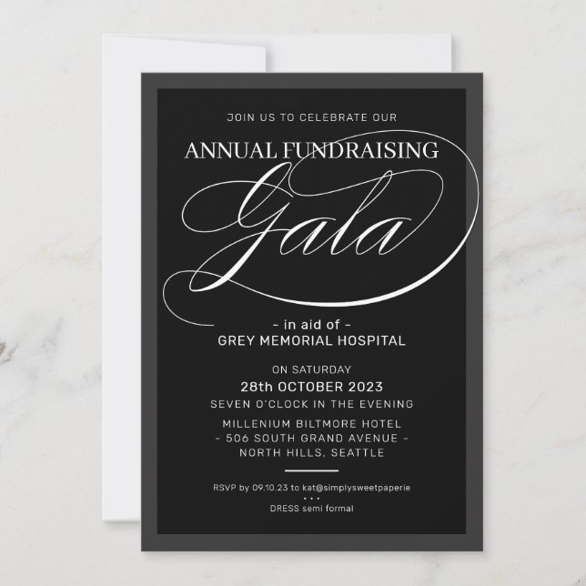 FORMAL GALA extravagant Schwarz-weiß Einladung (Vorderseite)