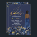 Formal Geburtstag  Einladung<br><div class="desc">Ernsthaft, ooh la la la! Set den Ton für Ihre luxuriös elegante Geburtstagsfeier mit dieser Einladung, mit einem wunderschönen Figurin und einem Ballkleid, und üppigen botanischen Blume in den Schattierungen der tiefen Marine und Saphirblau mit goldfarbenem und weißem, elegantem Text. Passen Sie es für Ihre Veranstaltung an. Karo den Shop...</div>