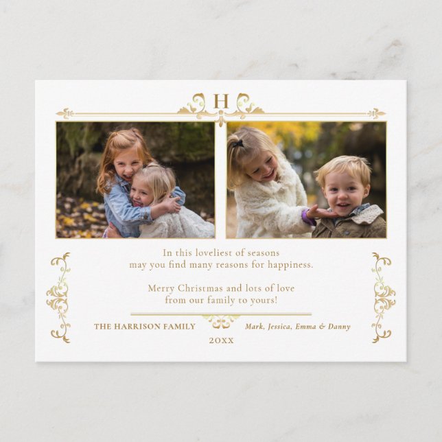 Formal Gold Elegance Zwei-Foto Postkarte (Vorderseite)