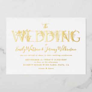 Formal Gold Floral Letters Wedding Folieneinladung