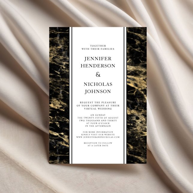 Formal Gold Marble Virtual Wedding Einladung (Formal Gold Marble Virtual Wedding Invitation)