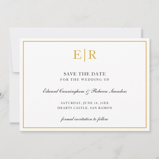 Formal Gold Monogram Simple Elegante Wedding Save The Date (Vorderseite)