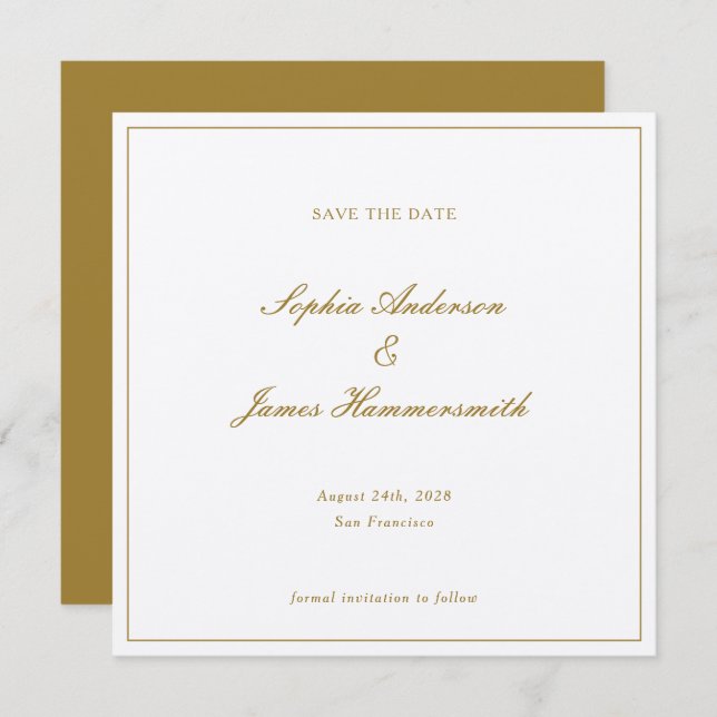 Formal Gold Ochre Frame Script Hochzeit Save The Date (Vorne/Hinten)
