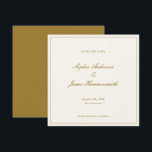 Formal Gold Ochre Frame Script Hochzeit Save The Date<br><div class="desc">Eleganter, formeller und eleganter Platz Hochzeit Sichern Sie das Datum mit Skripttypografie für die Paare Namen, weißer Hintergrund, ein eleganter Rahmen auf der Vorderseite und ein goldener ockerfarbener Backer. Standard-Papier ist ein dickes Cremetapier, aber Sie können es im Hauptmenü des Produkts auf jeden anderen Papiertyp ändern Anpassen Sie es mit...</div>