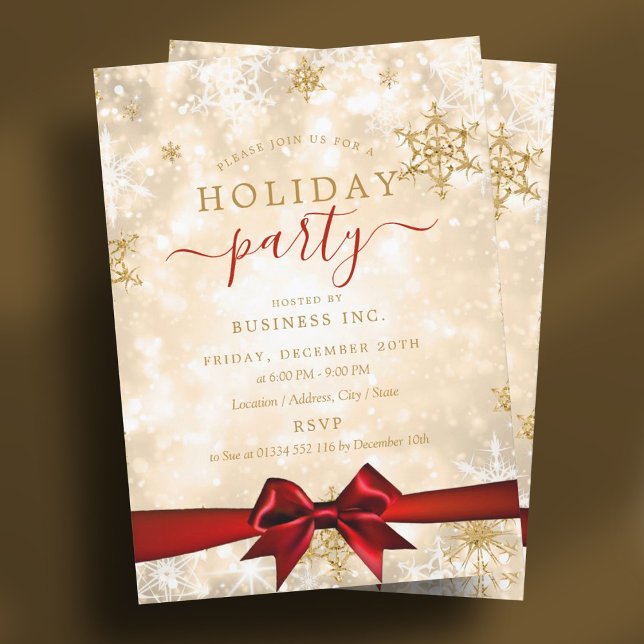 Formal Gold Ribbon Corporate Holiday Party Red Einladung (Formal Gold Ribbon Corporate Holiday Party Red Invitation)