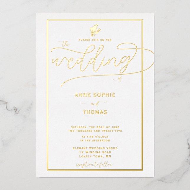 Formal Gold Spring Lily of Valley Floral Wedding Folieneinladung (Vorderseite)