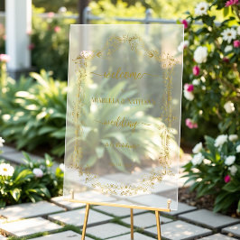 Formal Golden Floral Mattierter Empfang Acrylschild