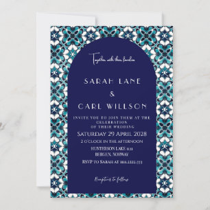 Formal Groovy Spanish Tile Elegance Wedding Bliss Einladung