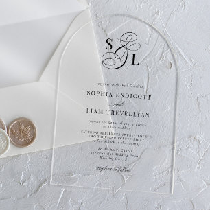 Formal Hochzeitsbogen für elegantes Script Acryleinladungen
