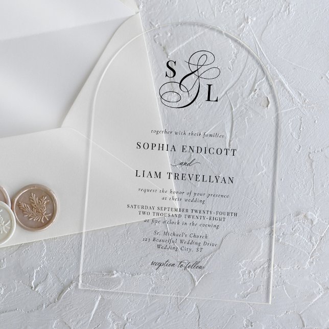 Formal Hochzeitsbogen für elegantes Script Acryleinladungen (Von Creator hochgeladen)