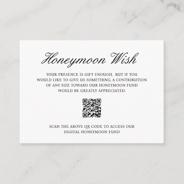 Formal Honeymoon Fund QR Code Wedding Begleitkarte (Vorderseite)