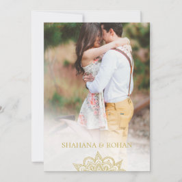 Formal Indian Style Foto Pink Gold Chic Hochzeit Einladung