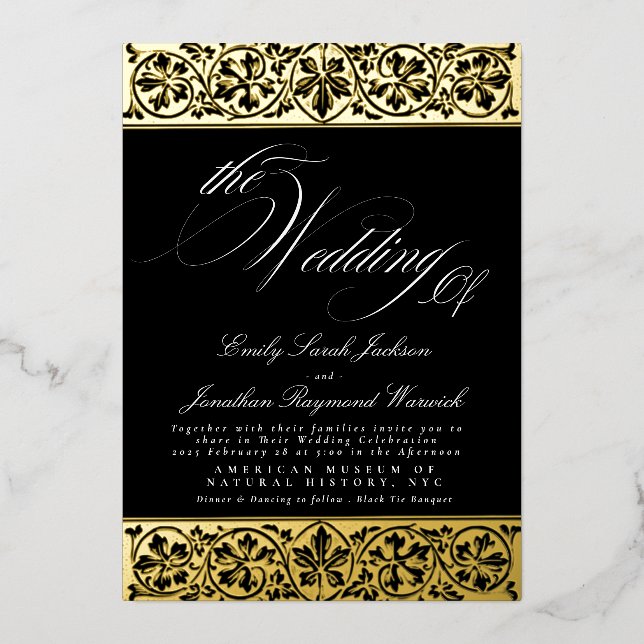 Formal kalligraphisch im Jugendstil Elegantes klas Folieneinladung (Vorderseite)