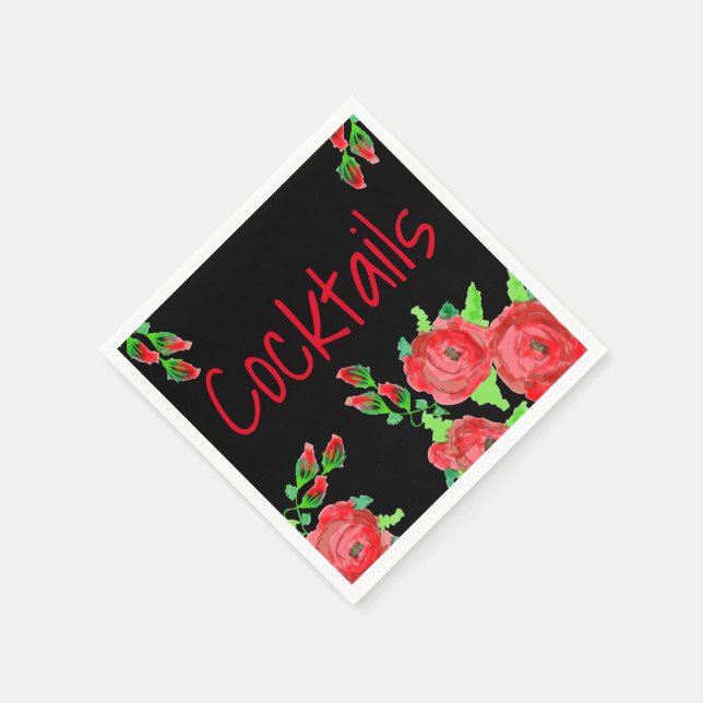 Formal Künstlerisch Red Flower Serviette (Ecke)