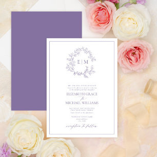 Formal Lavendel Leafy Wappen Monogram Wedding Einladung