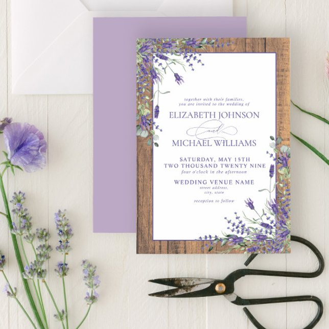 Formal Lavender Eucalyptus Wood Script Wedding Einladung (Von Creator hochgeladen)