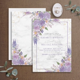 Formal Lavender Lilac Marble Gold Floral Wedding Einladung