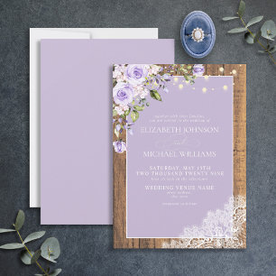 Formal Lilac Lavender Rustic Wood Lace Wedding Einladung