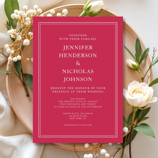Formal Magenta Red Wedding Einladung (Elegant Formal Magenta Red Wedding Invitation)