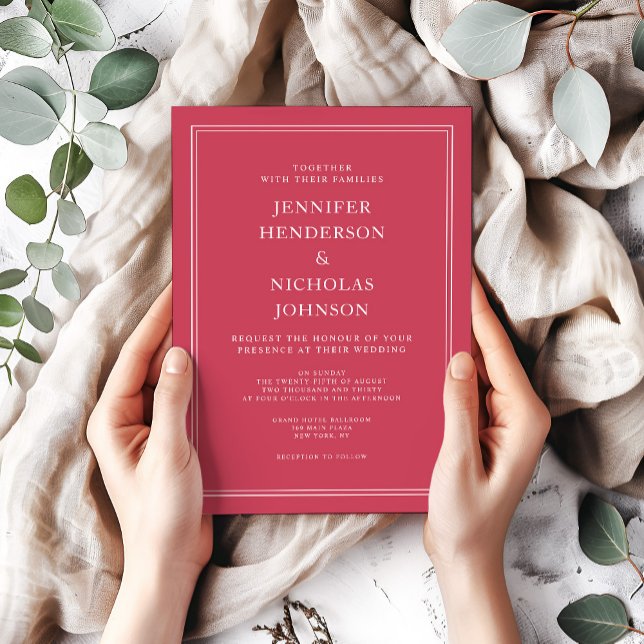 Formal Magenta Red Wedding Einladung (Elegant Formal Magenta Red Wedding Invitation)