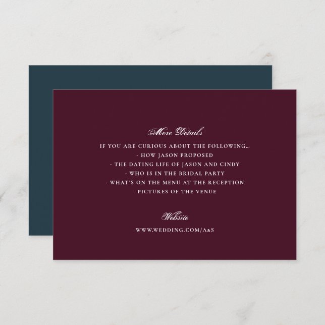 Formal Maroon Navy Calligraphy Elegant Wedding Begleitkarte (Vorne/Hinten)