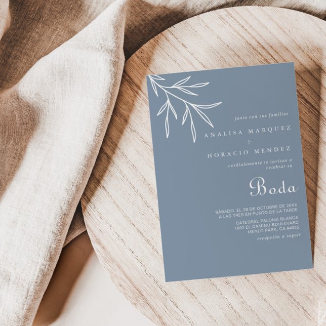 Formal Minimal Dusty Blue Boda Wedding Einladung (Von Creator hochgeladen)