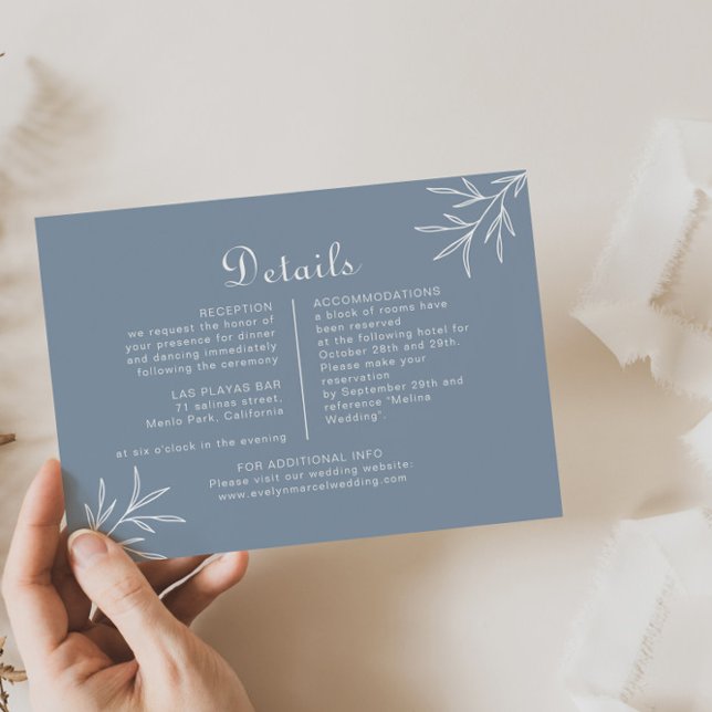 Formal Minimal Dusty Blue Wedding Details Begleitkarte (Von Creator hochgeladen)