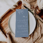 Formal Minimal Dusty Blue Wedding Menu Menükarte<br><div class="desc">Diese offizielle,  minimalistisch blaue Hochzeitskarte ist perfekt für eine rustikale Hochzeit. Das Design umfasst Wildkräuter in Aquarelltönen in einem staubigen blauen Hintergrund.</div>