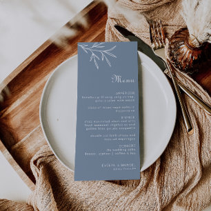Formal Minimal Dusty Blue Wedding Menu Menükarte
