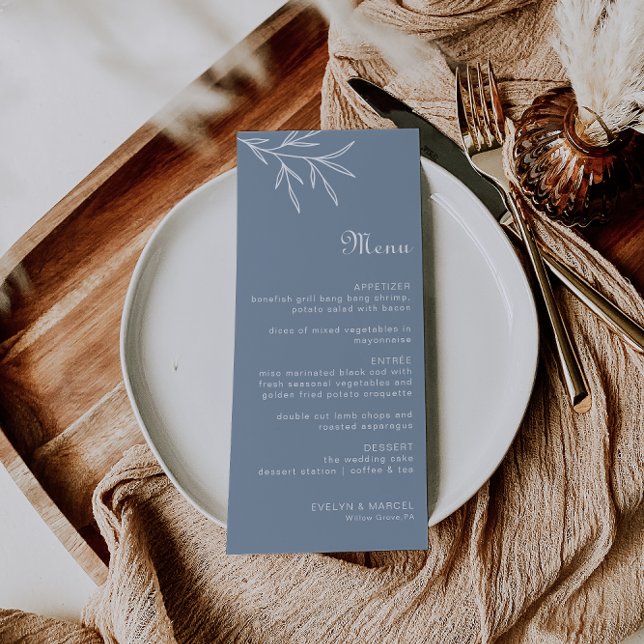Formal Minimal Dusty Blue Wedding Menu Menükarte (Von Creator hochgeladen)