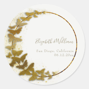 Formal Modern Classic Boho Gold Butterfly Wedding Runder Aufkleber