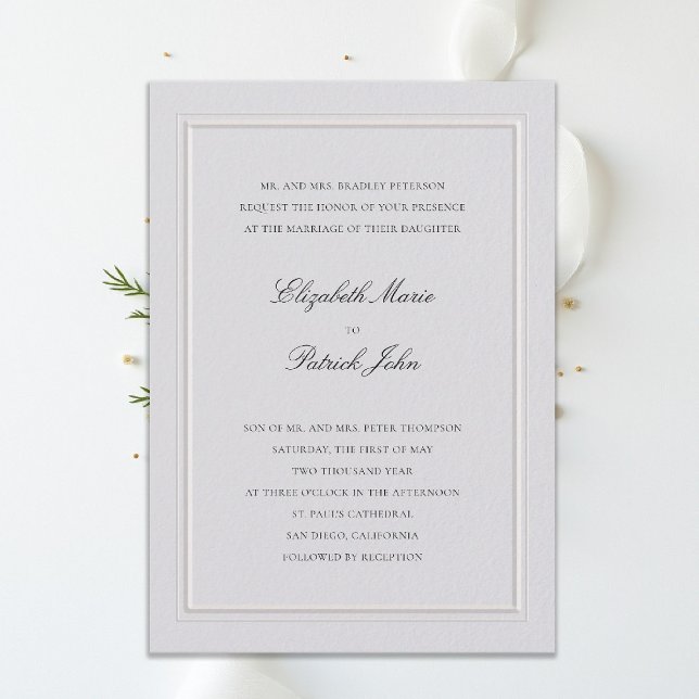 Formal Modern Classic Elevated Frame Ivory Wedding Einladung (modern classic wedding invitation double frame elevated ivory formal traditional calligraphy stately)