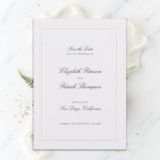 Formal Modern Classic Elevated Frame Pearl Wedding Save The Date (modern classic wedding invitation double frame elevated pearl formal traditional calligraphy )