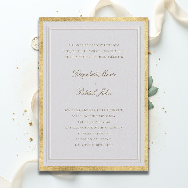 Formal Modern Classic Elevated Gold Ivory Wedding Einladung (formal traditional wedding invitation modern classic double frame gold ballroom black tie ivory)