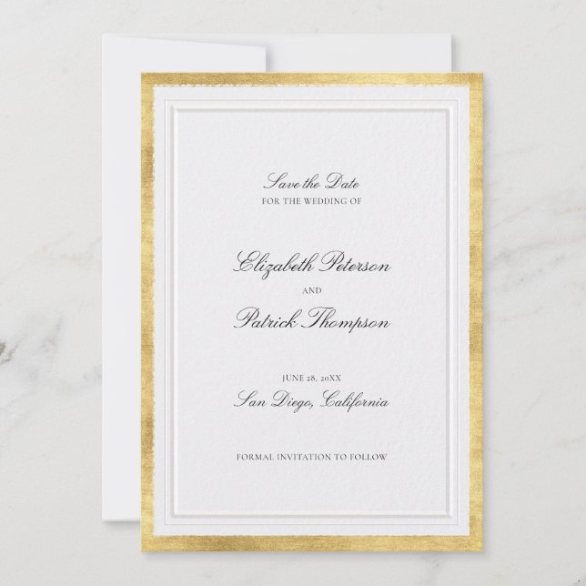 Formal Modern Classic Elevated Gold Pearl Wedding Save The Date (Vorderseite)