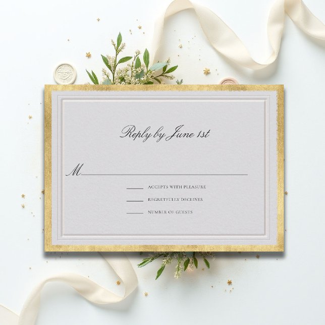 Formal Modern Classic Elevated Ivory Gold Wedding RSVP Karte (formal traditional wedding RSVP response modern classic double frame gold ballroom black tie ivory)
