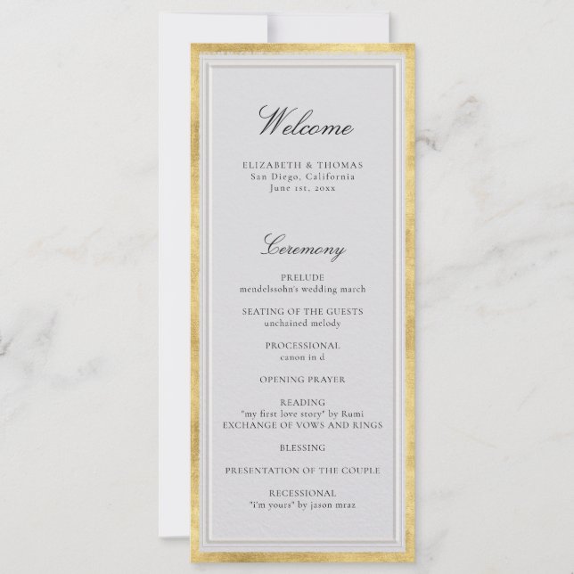 Formal Modern Classic Gold Ivory Wedding Program (Vorderseite)