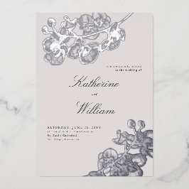 Formal Modern Classic Orchids Tux Wedding Silver Folieneinladung