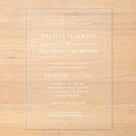 Formal Modern Elegante White Typografy Wedding Acryleinladungen