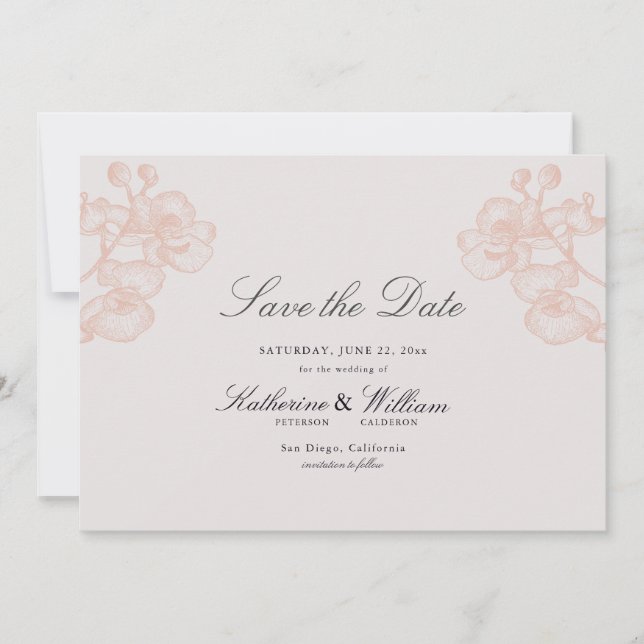 Formal Moderne klassische Goldorchidee Hochzeit Save The Date (Vorderseite)