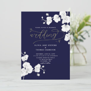 Formal moderne Navy Orchids in einer Hochzeit Einladung