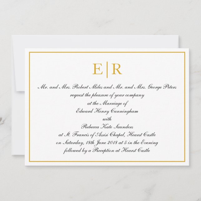 Formal monogram Calligraphy Elegant Gold Wedding Einladung (Vorderseite)