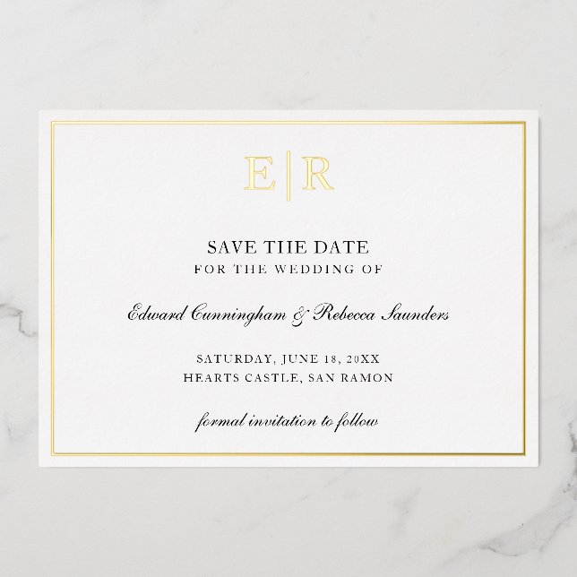 Formal Monogram Elegant Wedding Save the Date Folieneinladung (Vorderseite)
