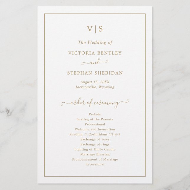Formal Monogram Gold Elegant Wedding Program (Vorderseite)