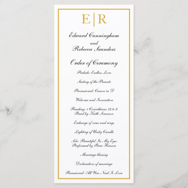 Formal Monogram Gold Wedding Programm (Vorderseite)