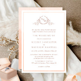 Formal Monogram Peach Watercolor Wedding Einladung