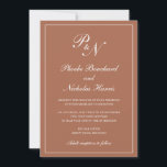 Formal Monogram Simple Terracotta Elegante Hochzei Einladung<br><div class="desc">Traditionelles Stil Terrakotta / gebrannt orange / rostfarbene Hochzeitseinladung mit einem einfachen und klassischen Design mit Ihren beiden ersten Monogramm und Ihre Namen in einer eleganten Kalligraphie innerhalb eines dünnen Randes. Alle Designelemente können im Entwurfsbearbeitungstool geändert werden. Diese eleganten Einladungen sind perfekt für eine formelle Hochzeit.</div>
