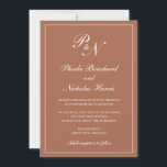 Formal Monogram Simple Terracotta Elegante Hochzei Einladung<br><div class="desc">Traditionelles Stil Terrakotta / gebrannt orange / rostfarbene Hochzeitseinladung mit einem einfachen und klassischen Design mit Ihren beiden ersten Monogramm und Ihre Namen in einer eleganten Kalligraphie innerhalb eines dünnen Randes. Alle Designelemente können im Entwurfsbearbeitungstool geändert werden. Diese eleganten Einladungen sind perfekt für eine formelle Hochzeit.</div>