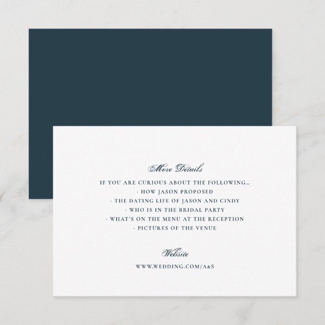 Formal Navy Blue Calligraphy Elegante Wedding Begleitkarte (Vorne/Hinten)