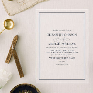 Formal Navy Blue Classic Script Hochzeit Acryleinladungen